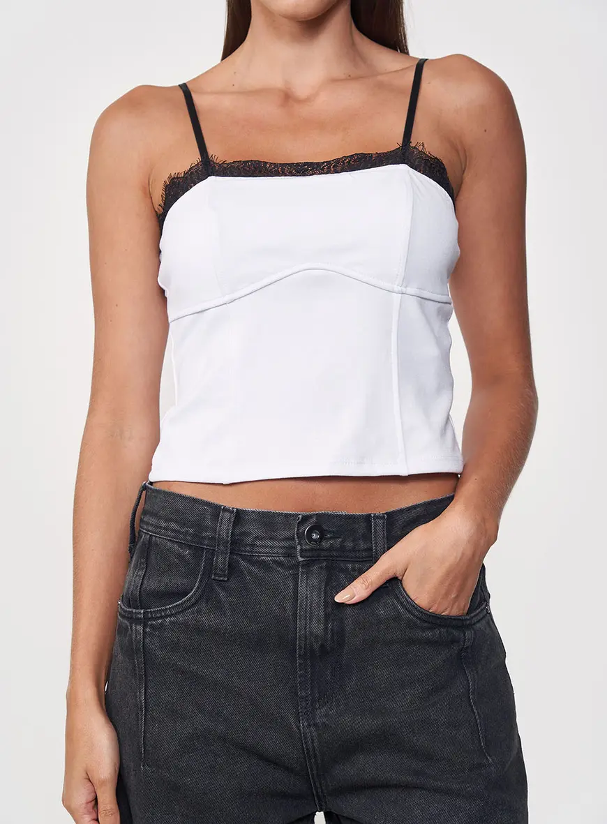 Blusa Feminina Slim Renda Alças Finas Branco 1