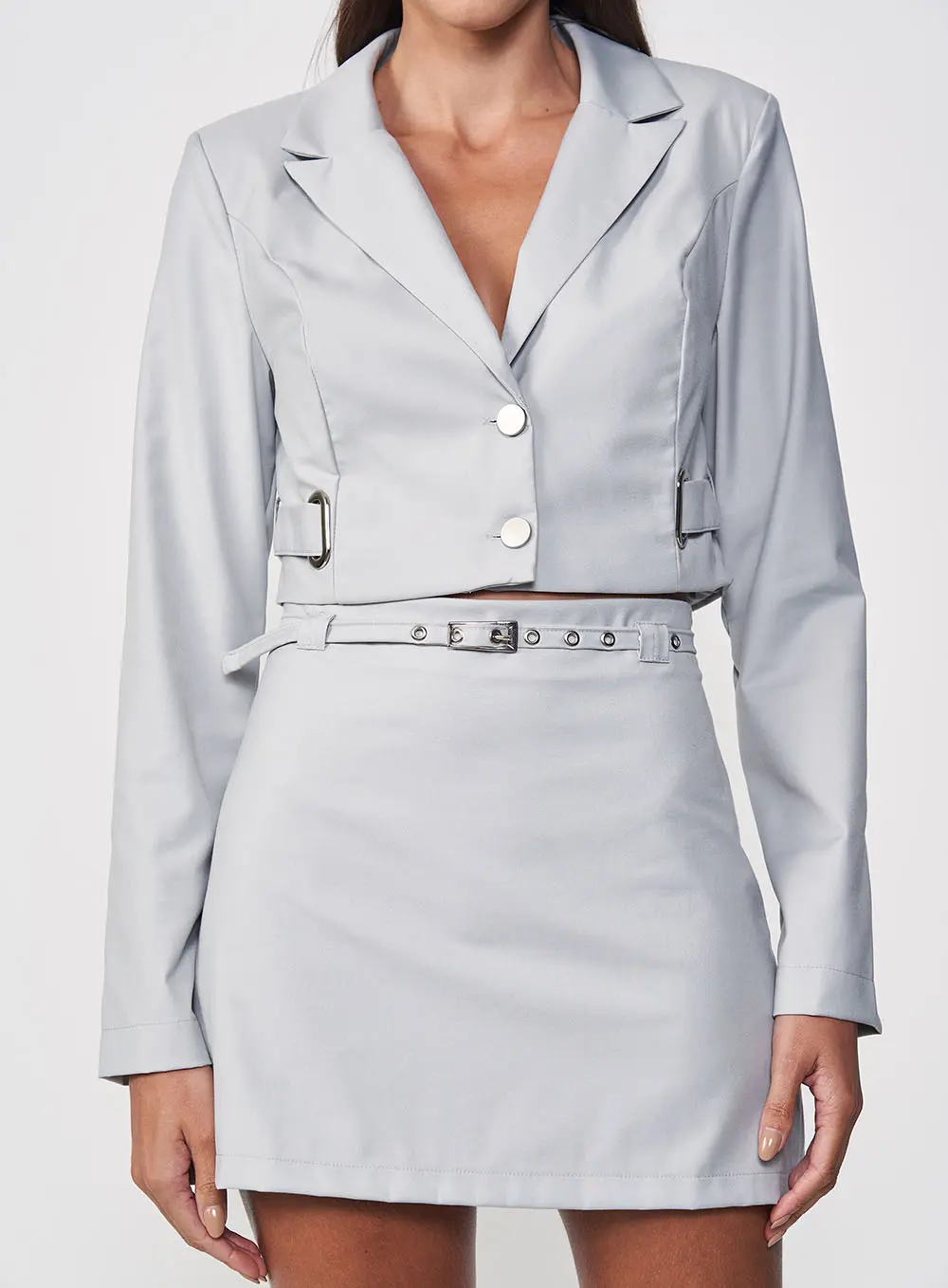 Blazer Feminino Comfort Encurtado Estruturado Cinza 2