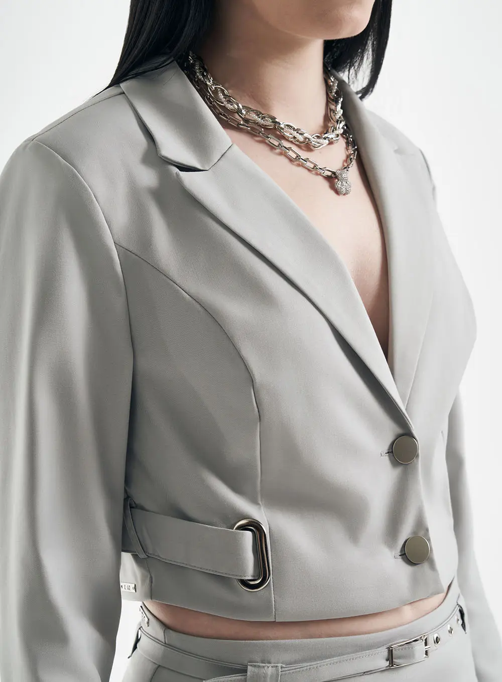 Blazer Feminino Comfort Encurtado Estruturado Cinza 3