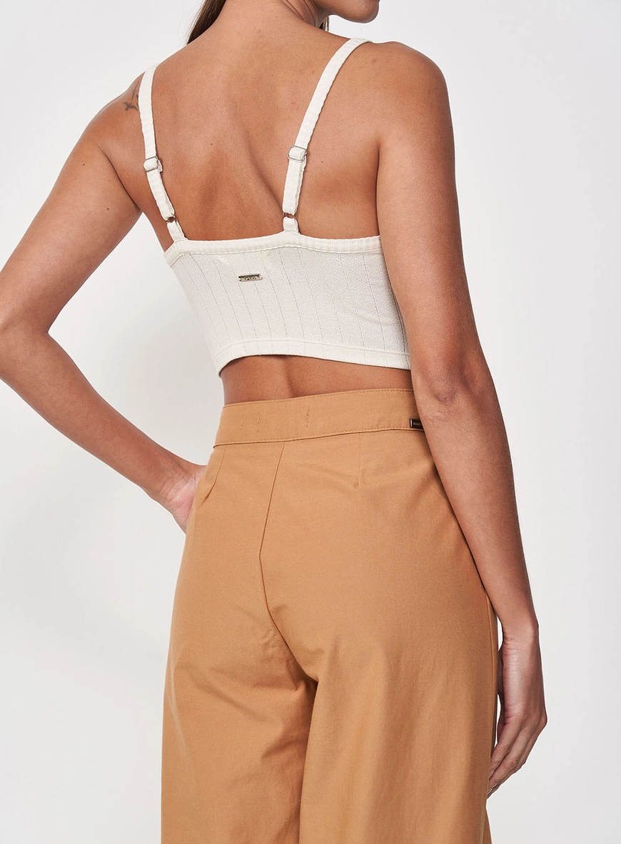 Top Slim Canelado Fashion Sem Aspas Bege 2