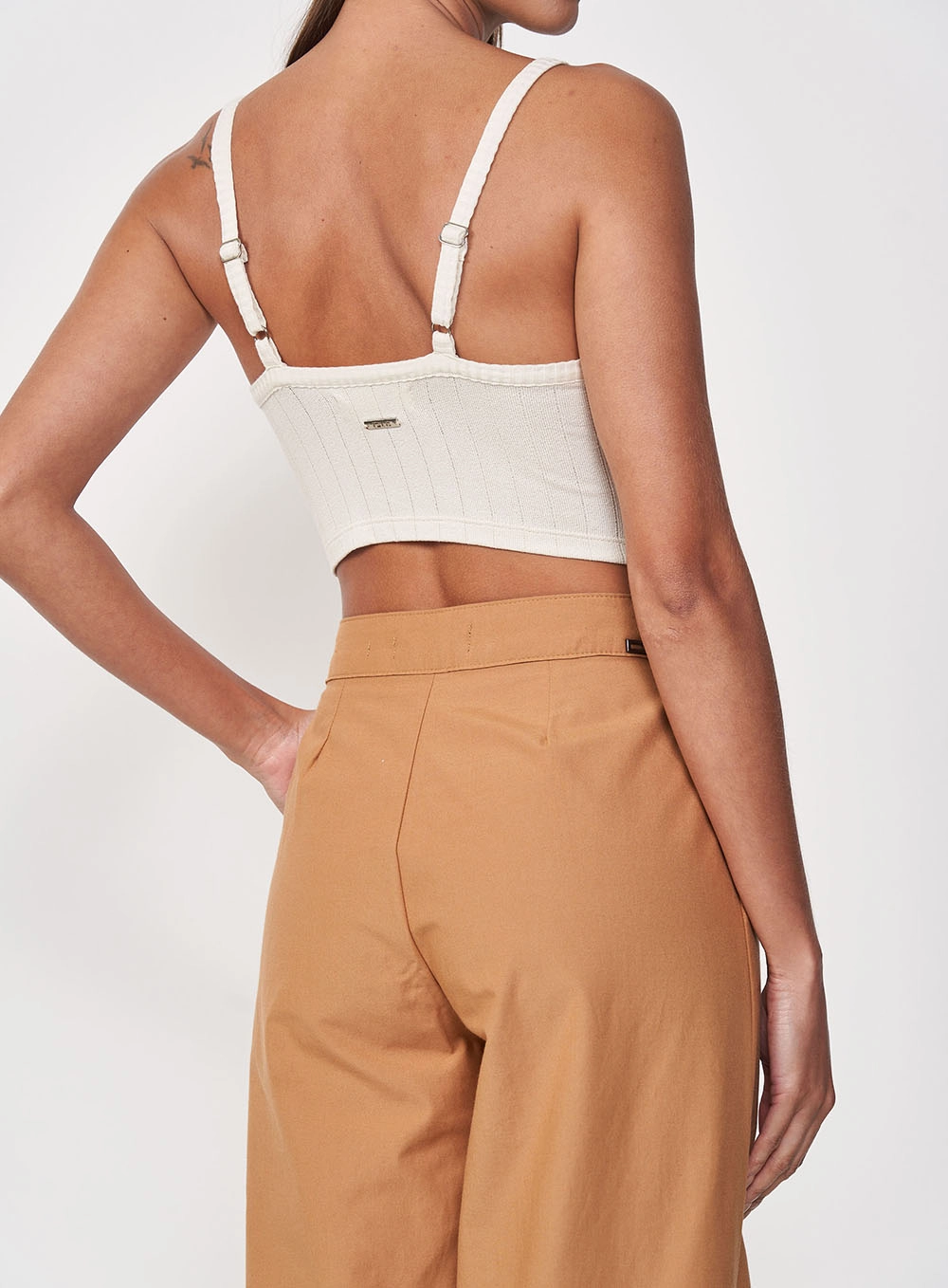 Top Slim Canelado Fashion Sem Aspas Bege 2