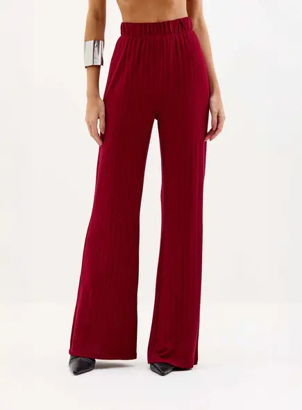 Calça Feminina Flare Canelada Cós Elástico