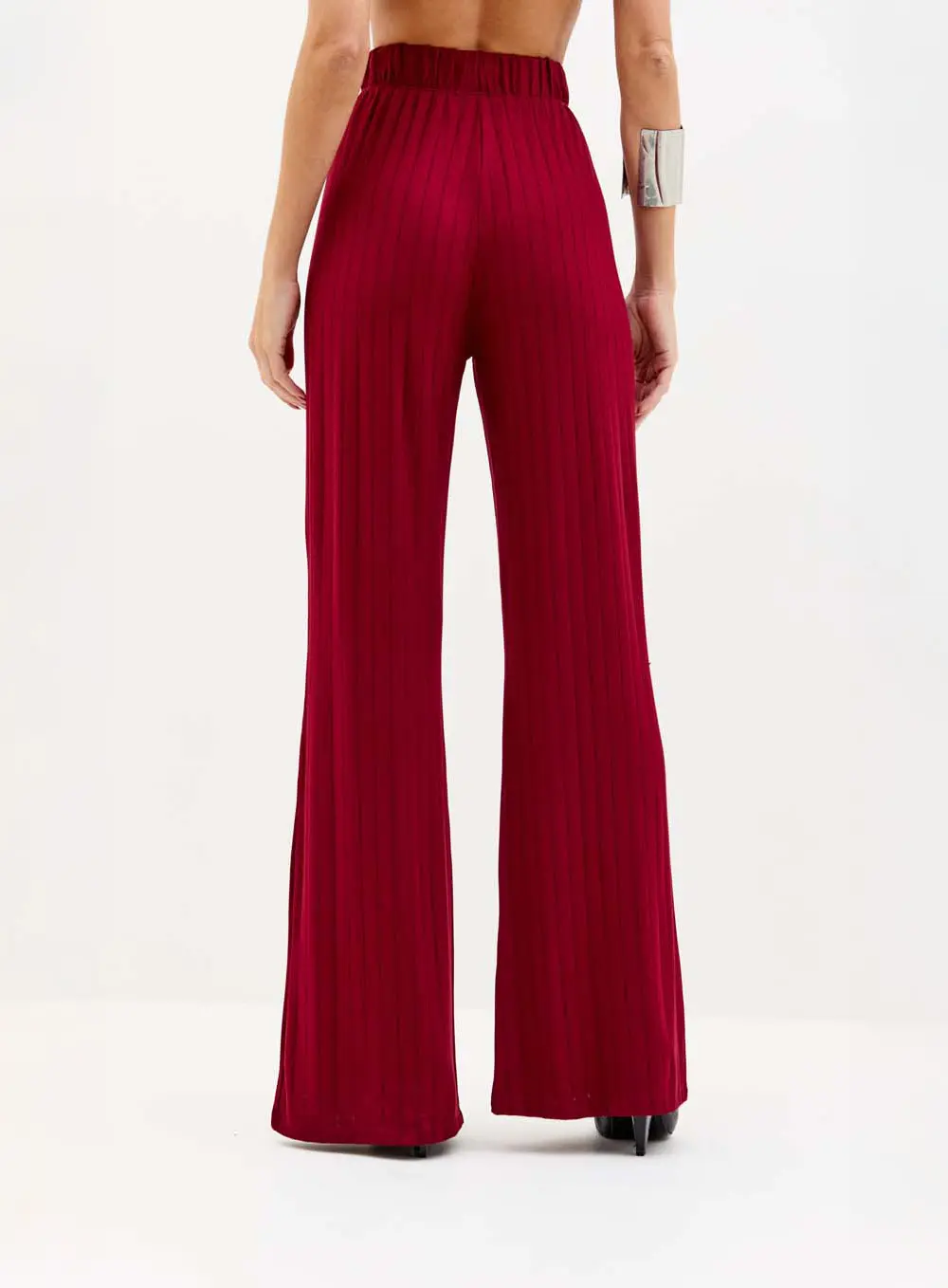 Calça Feminina Flare Canelada Cós Elástico Bordo 2