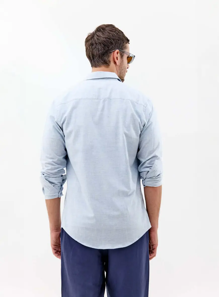 Camisa Masculina Casual Manga Longa Azul 2