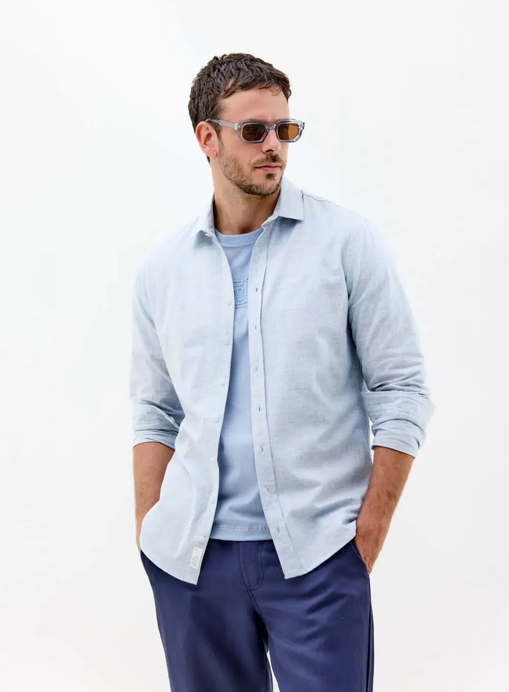 Camisa Masculina Casual Manga Longa Azul 1