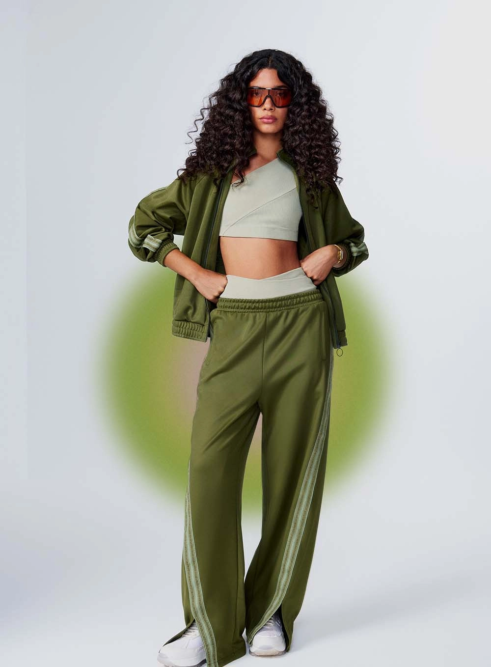 Calça Feminina Wide Leg Sport Stripe Verde