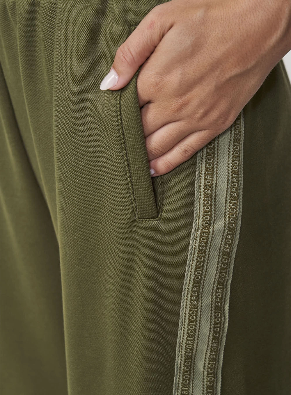 Calça Feminina Wide Leg Sport Stripe Verde