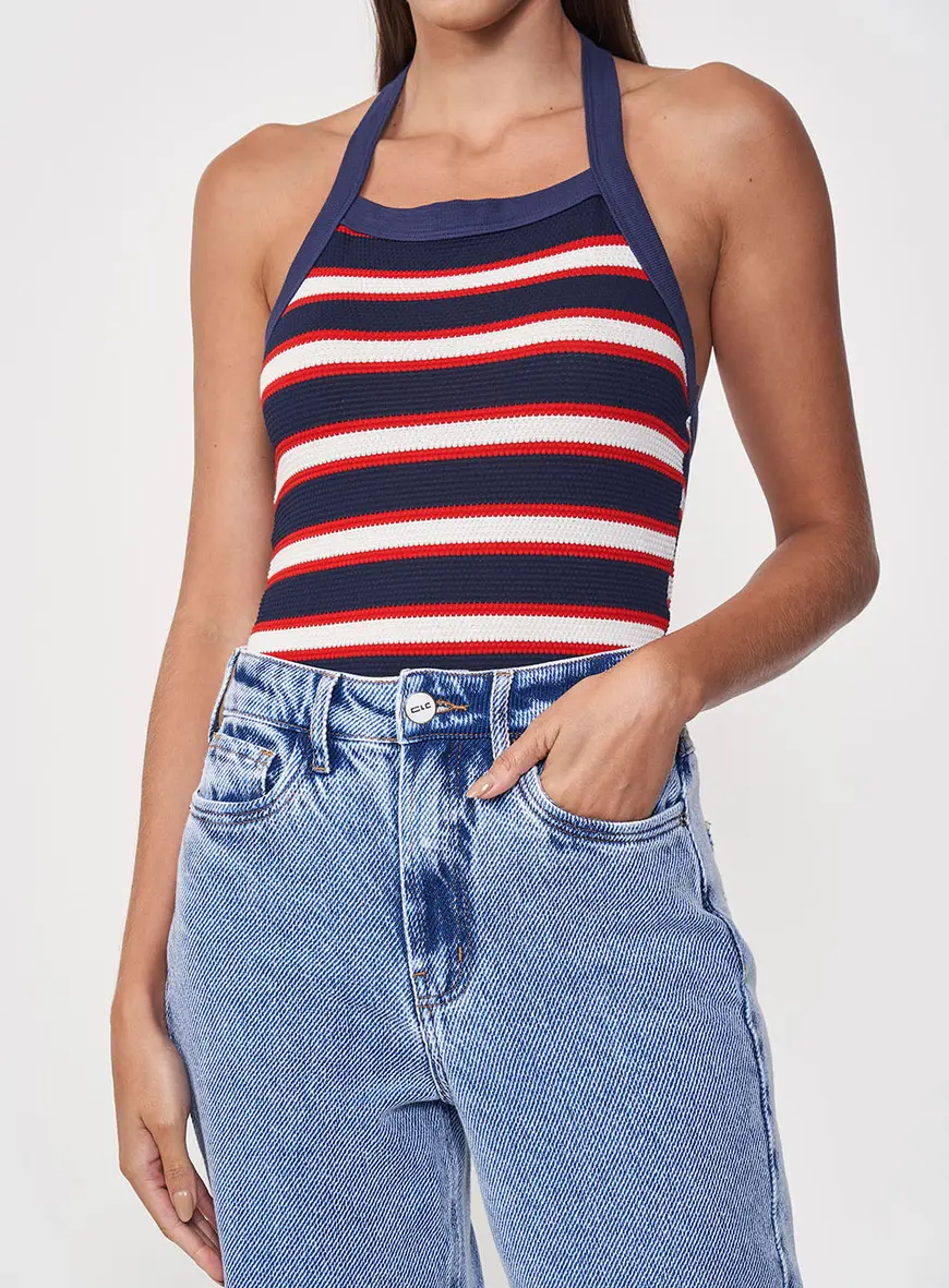 Blusa Feminina Slim Listrada Costas Abertas Estampados 1