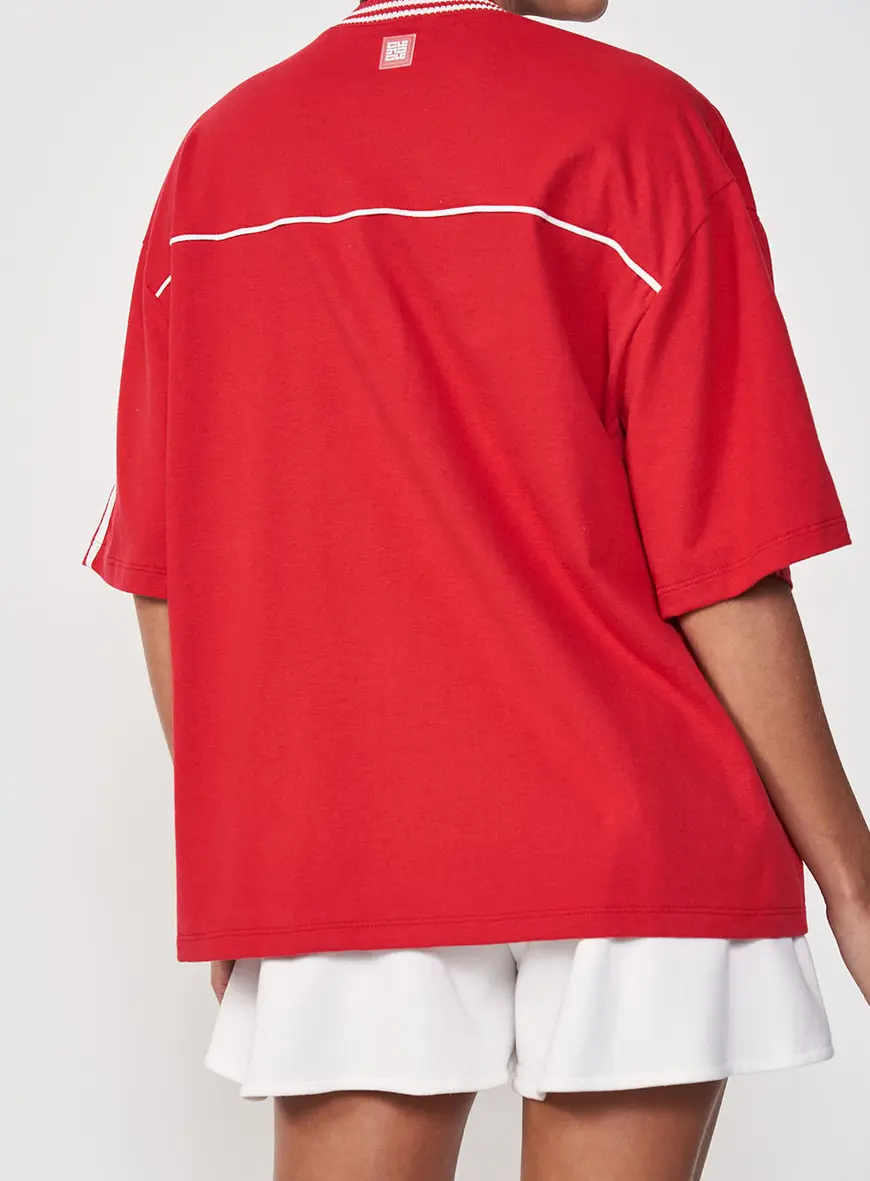 Camiseta Feminina Oversized Estampa E Contraste Vermelho 3