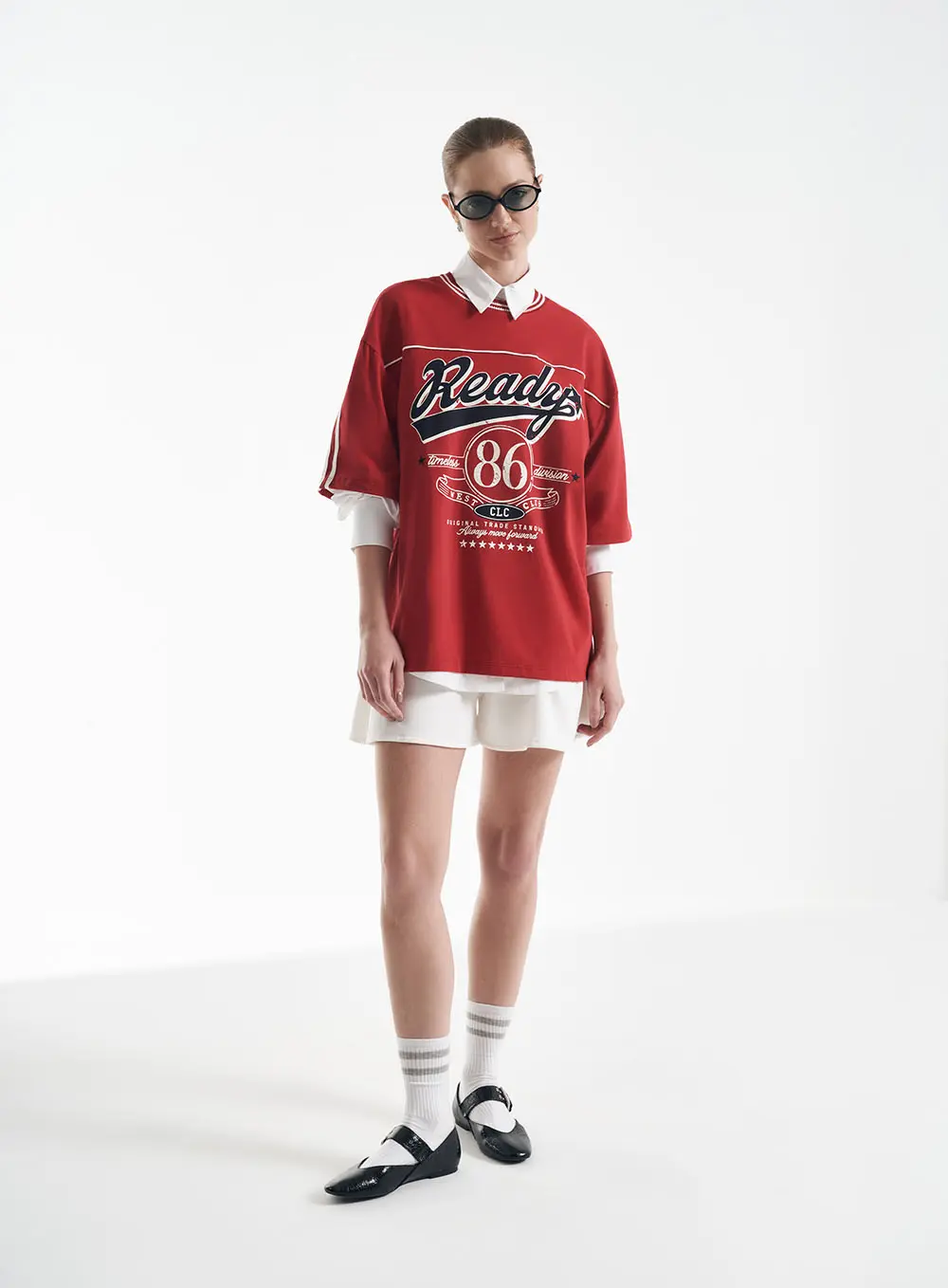 Camiseta Feminina Oversized Estampa E Contraste Vermelho 4