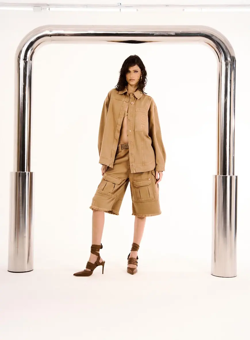 Camisa Feminina Oversized Em Sarja Marrom 3