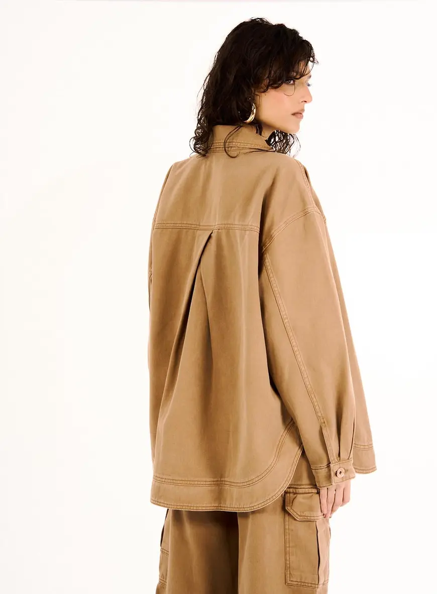 Camisa Feminina Oversized Em Sarja Camisa Feminina Oversized Em