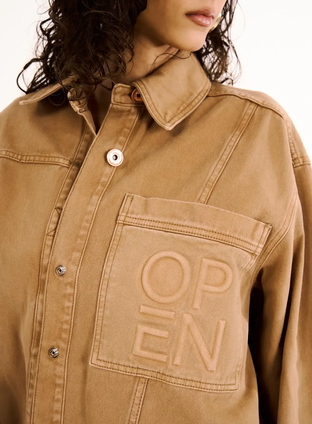 Camisa Feminina Oversized Em Sarja Marrom 2