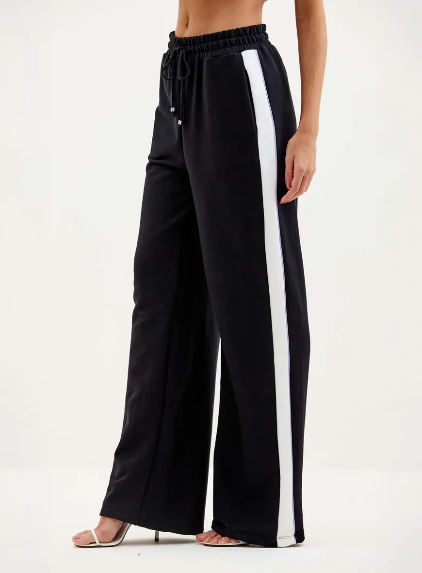 Calça Feminina Reta Contraste E Amarração Preto 3