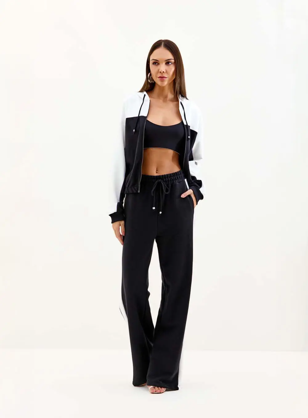 Calça Feminina Reta Contraste E Amarração Preto 1
