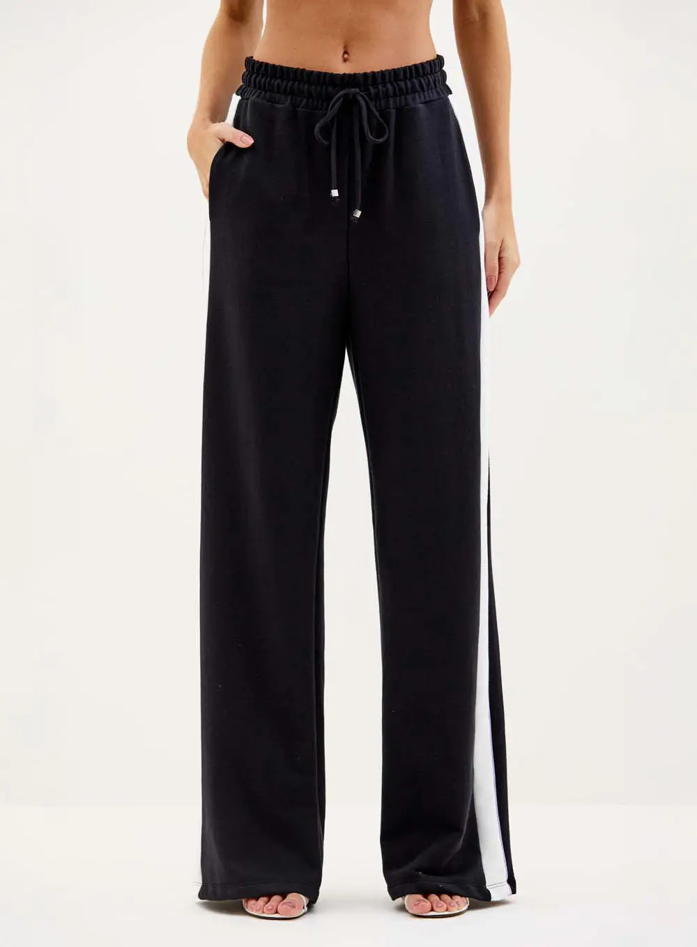 Calça Feminina Reta Contraste E Amarração Preto 2