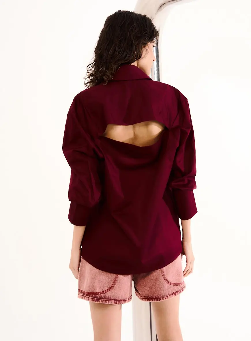 Camisa Feminina Bordada Basic Comfort Bordo 4