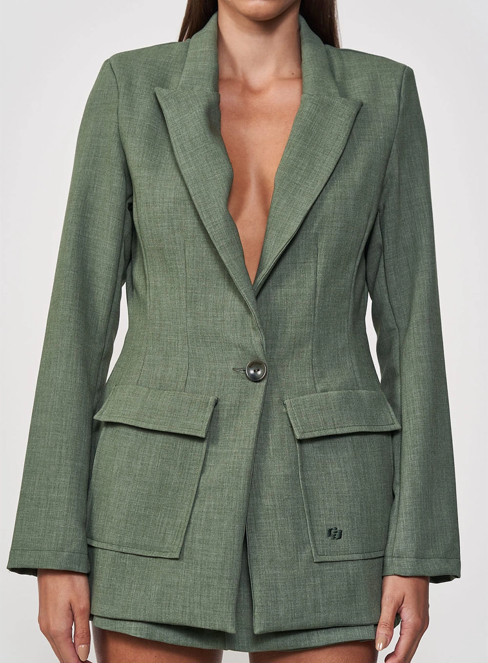 Blazer Feminino Alfaiataria Acinturado Com Bolsos Verde Éden