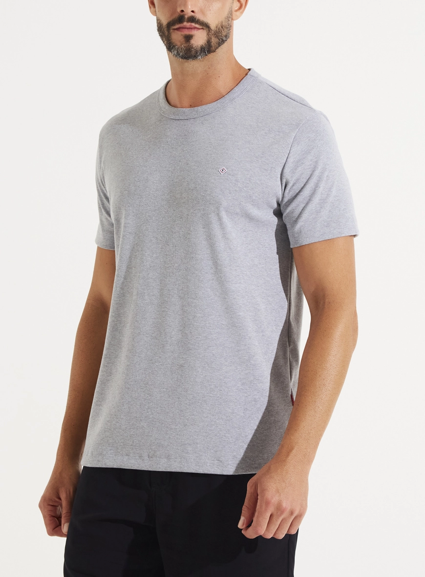 Camiseta Masculina Reta Canelada Manga Curta Cinza