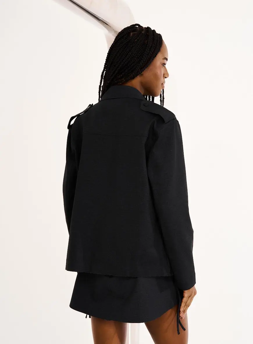 Jaqueta Feminina Com Lapelas Preto 3