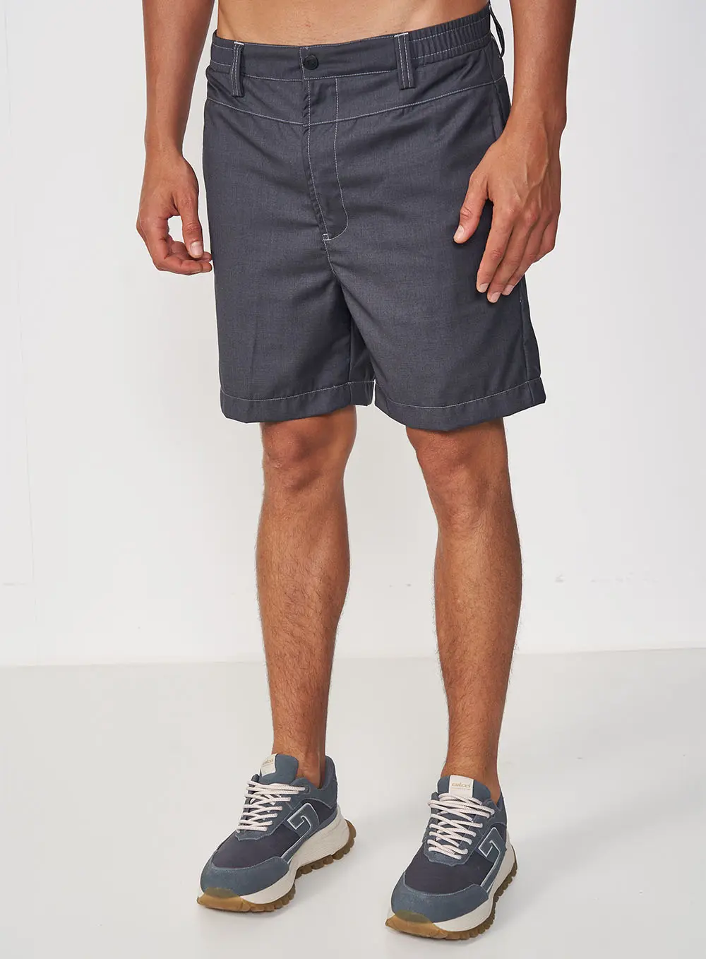 Bermuda Masculina Reta Comfort Cós Com Elástico Cinza