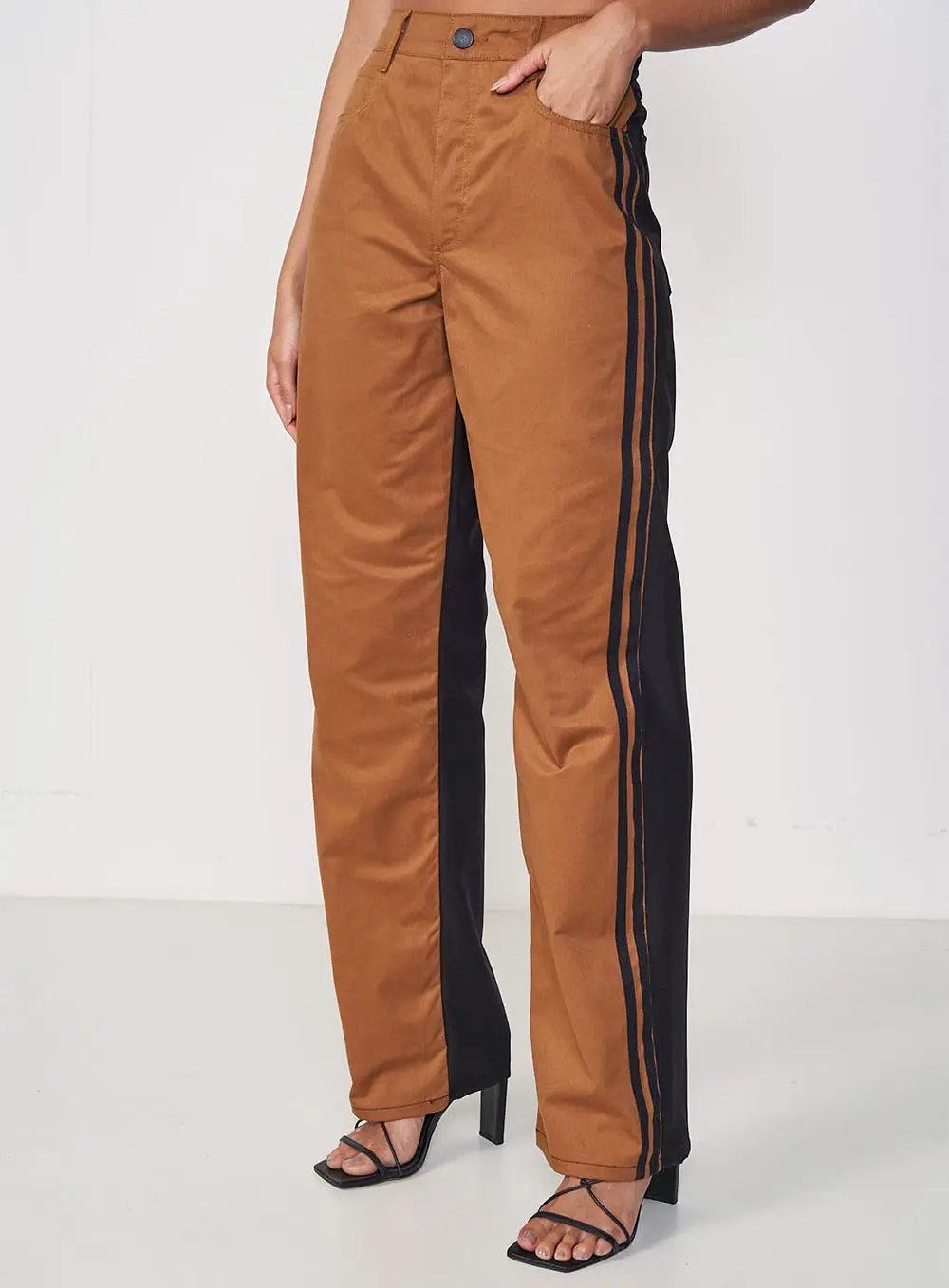 Calça Feminina Wide Leg Bicolor - Juliette Marrom