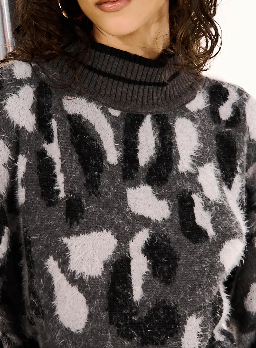 Blusa Feminina Gola Alta Tricô Estampada Estampados 2