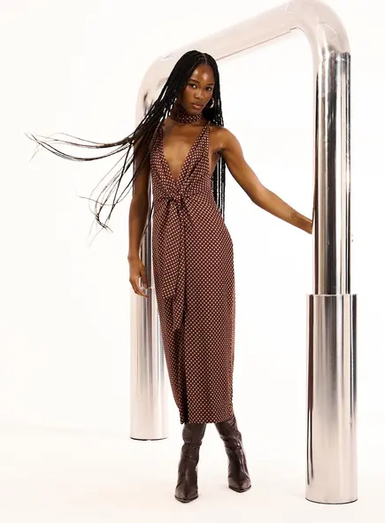 Vestido Amarração Frontal Estampado