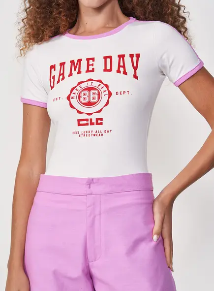 Camiseta Feminina Baby Look Com Contraste
