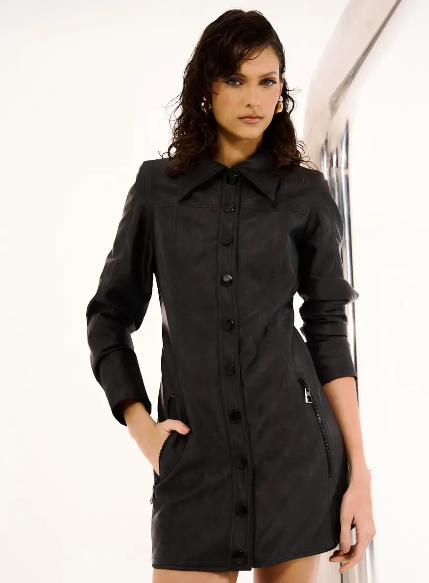 Vestido Chemise Zíper Rebel Cinza 2