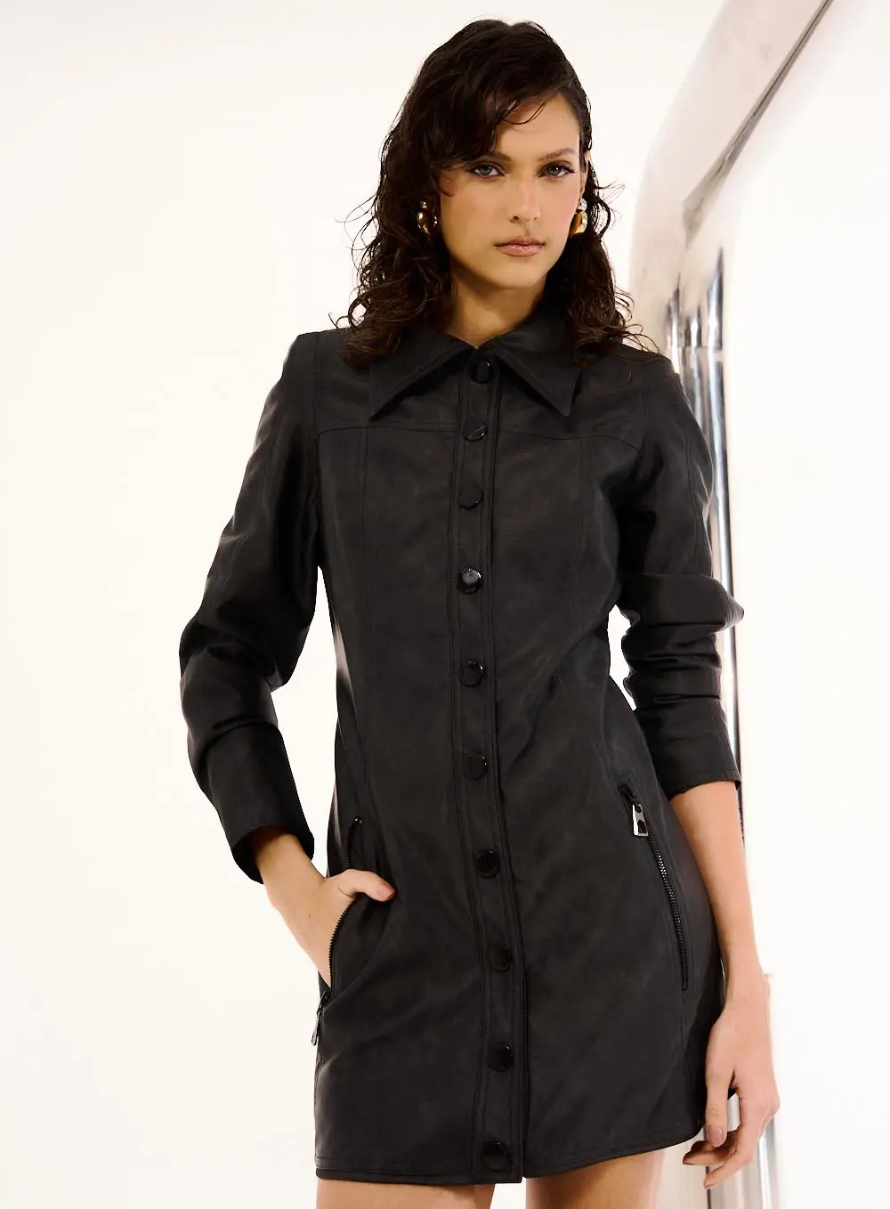 Vestido Chemise Zíper Rebel Cinza 2
