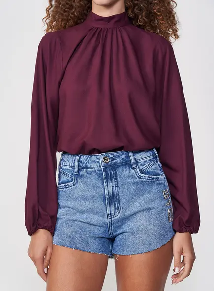 Blusa Feminina Comfort Manga Bufante Gola Alta