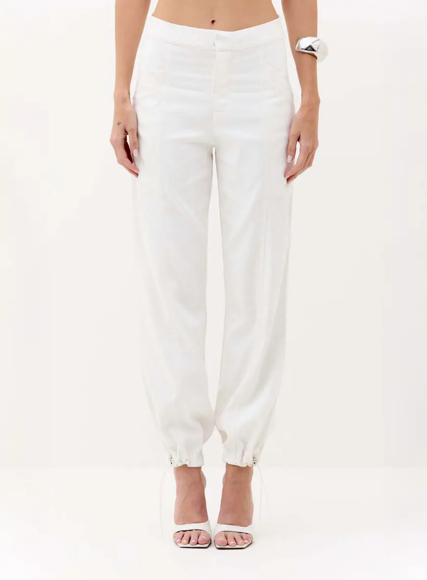 Calça Feminina Jogging Linho Barra Ajustável Off 1