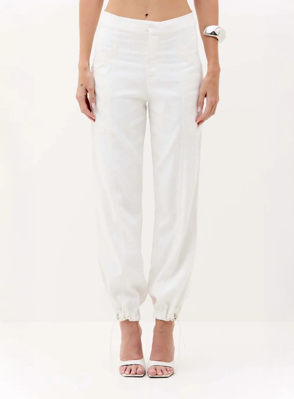 Calça Feminina Jogging Linho Barra Ajustável Off 1