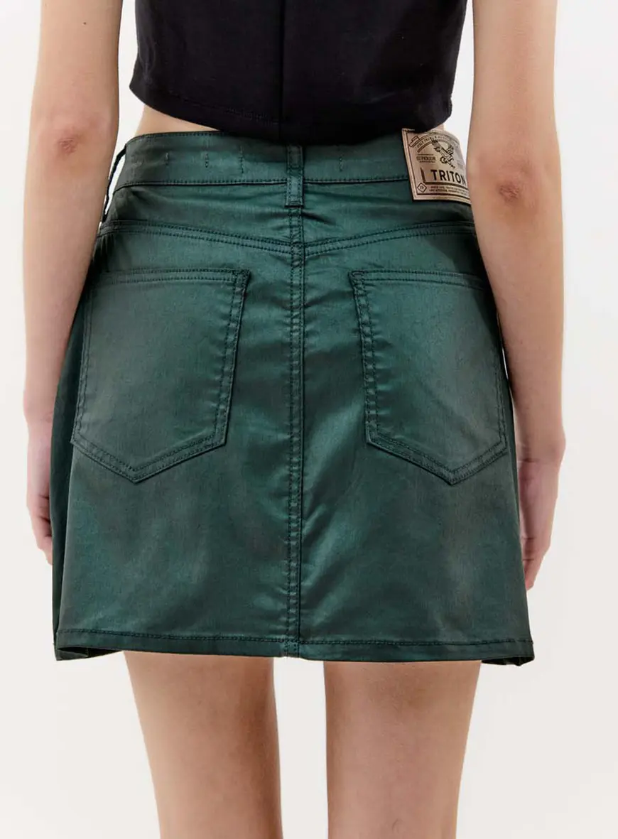 Saia Sarja Resinada Com Bolsos - Tati Verde 3