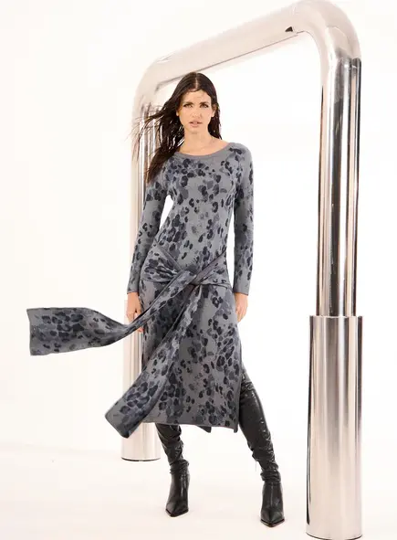 Vestido Tricô Com Estampa Rebel Feline