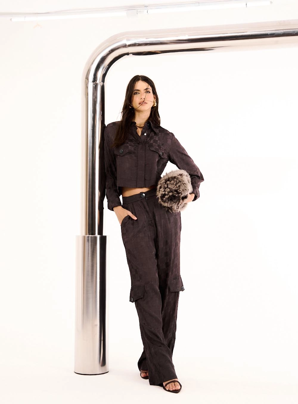 Camisa Feminina Loose Jacquard Cinza 2