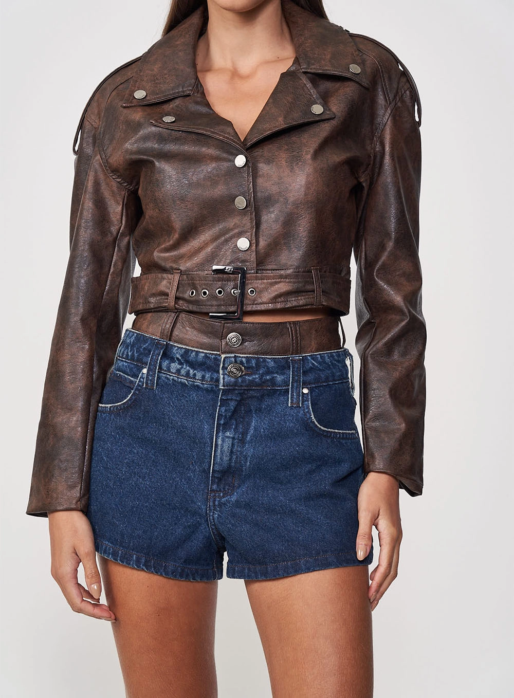 Jaqueta Feminina Biker Encurtada Marrom