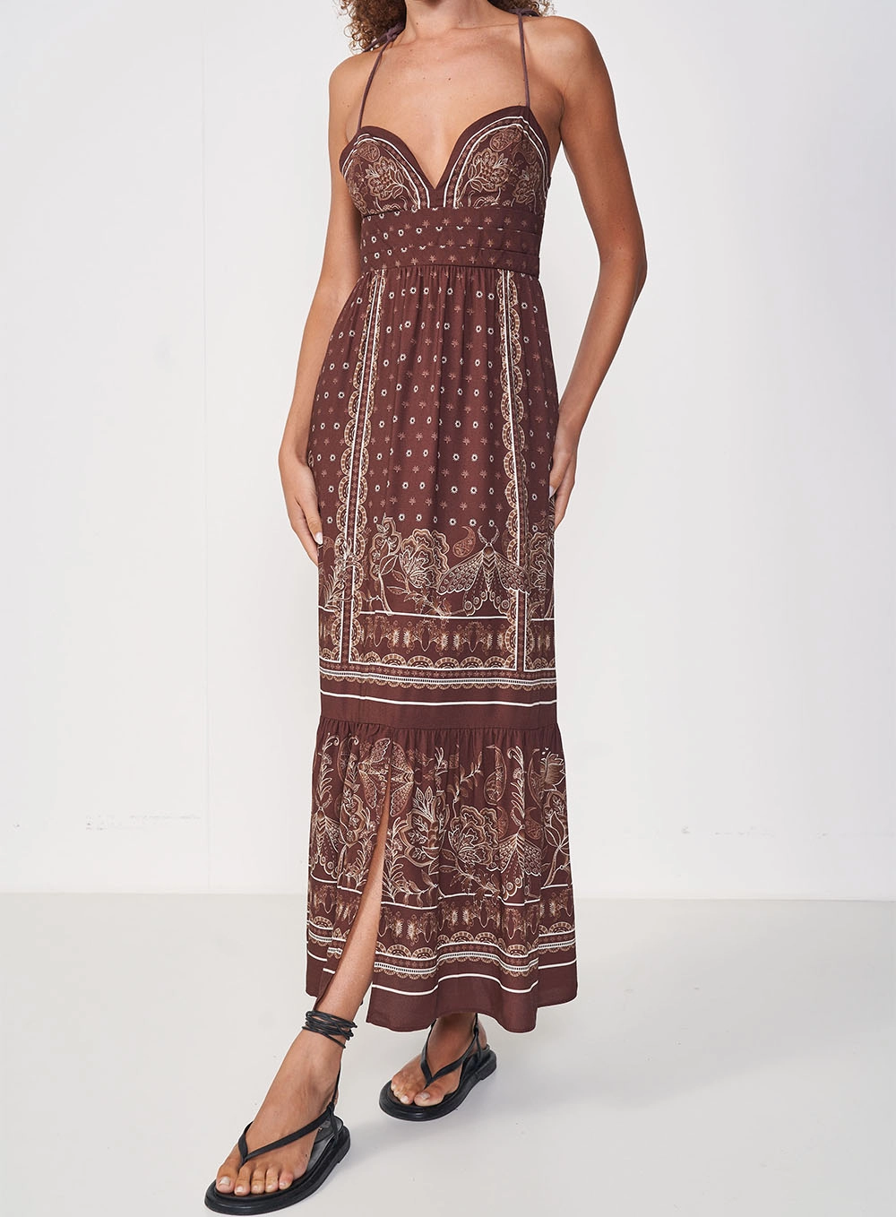 Vestido Longo Estampado Com Fenda Estampados