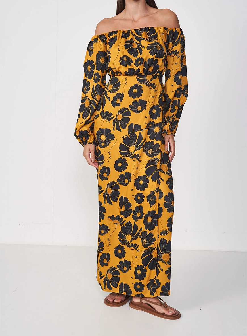 Vestido Estampado Longo Ombro A Ombro
