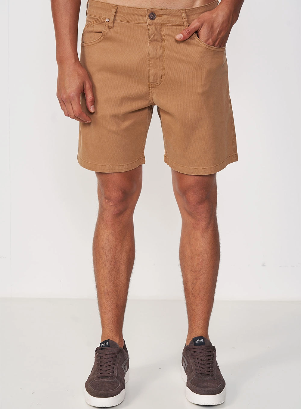 Bermuda Masculina Em Sarja - Bona Marrom