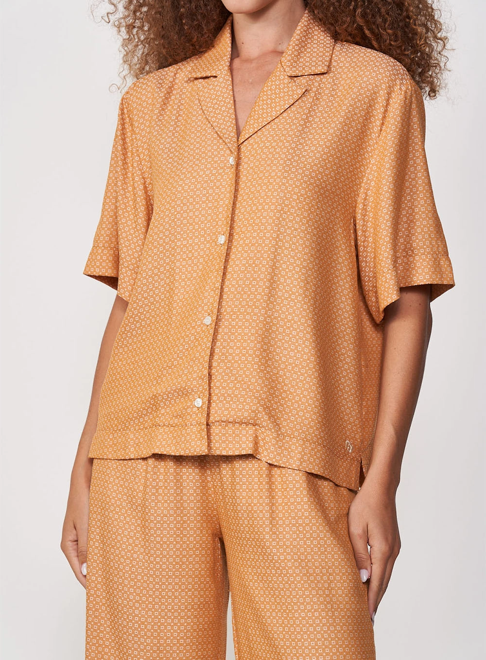 Camisa Feminina Jacquard Manga Curta Laranja