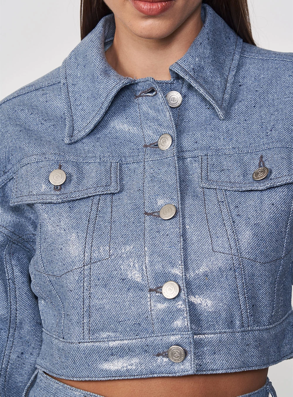 Jaqueta Feminina Jeans Com Brilho Índigo