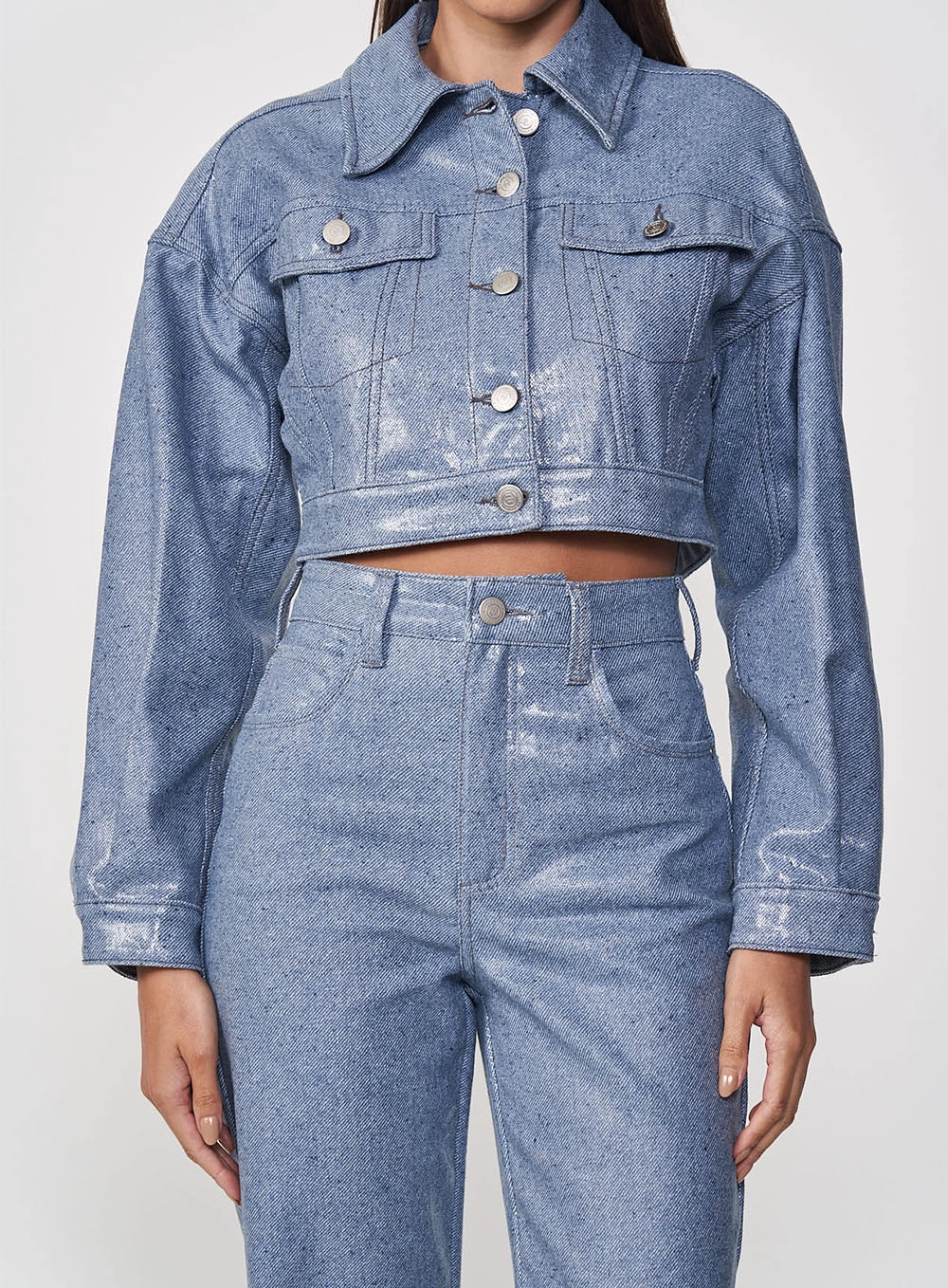 Jaqueta Feminina Jeans Com Brilho Índigo