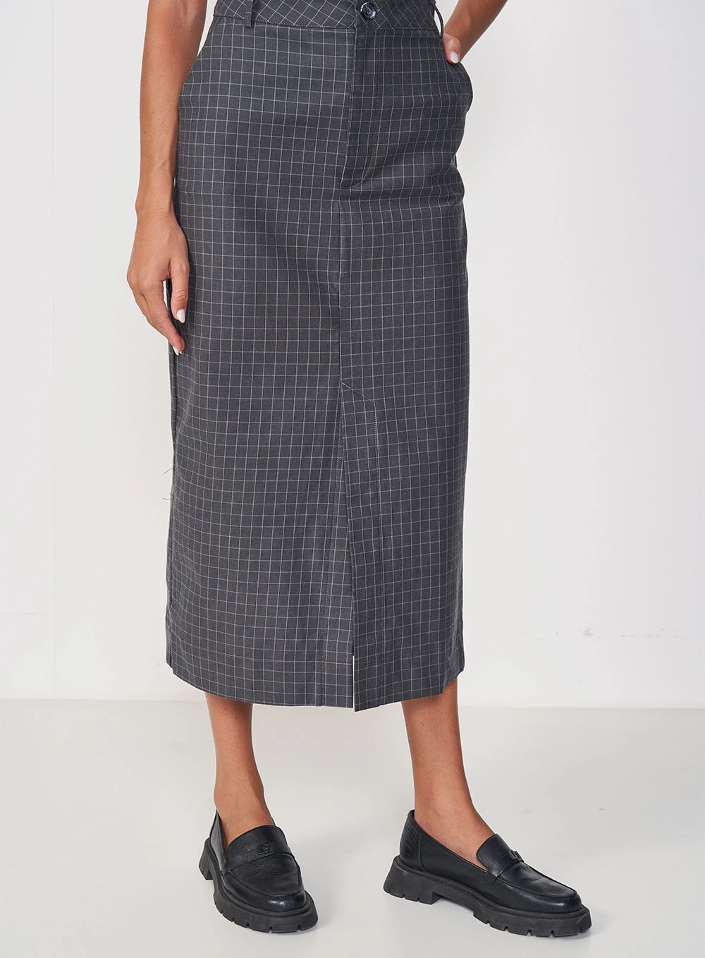 Saia Midi Alfaiataria Xadrez Estampados