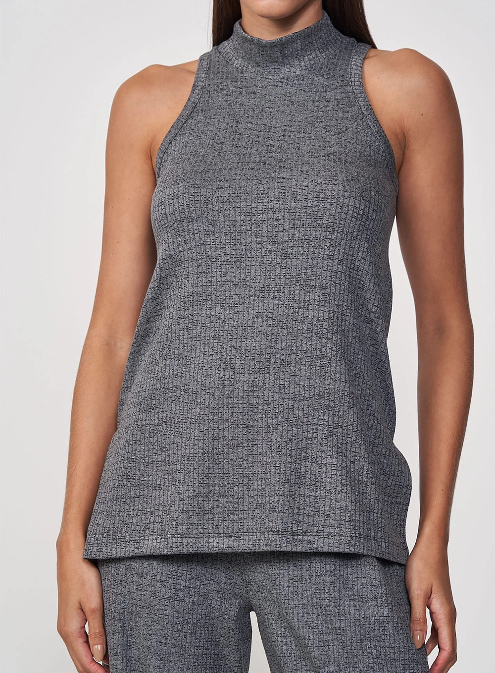 Blusa Feminina Canelada Gola Alta Cinza