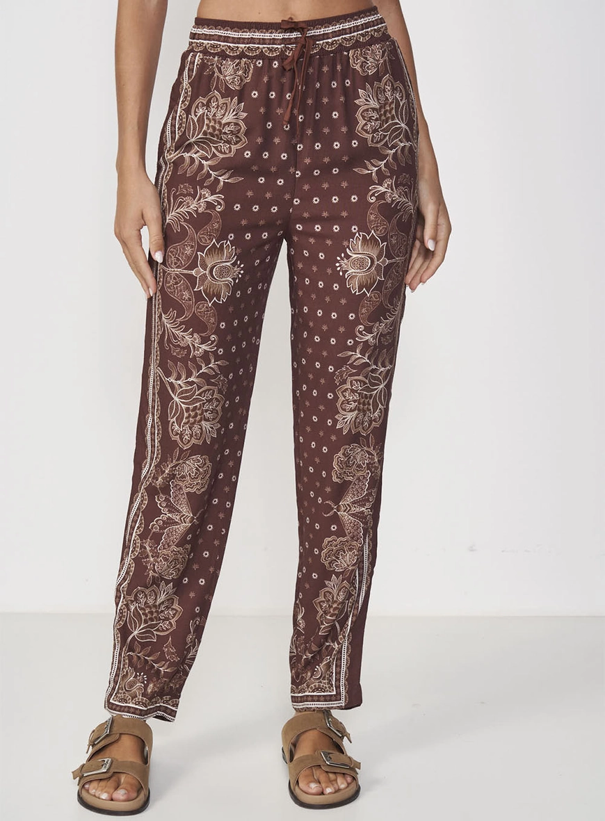 Calça Feminina Estampada Reta Com Amarração