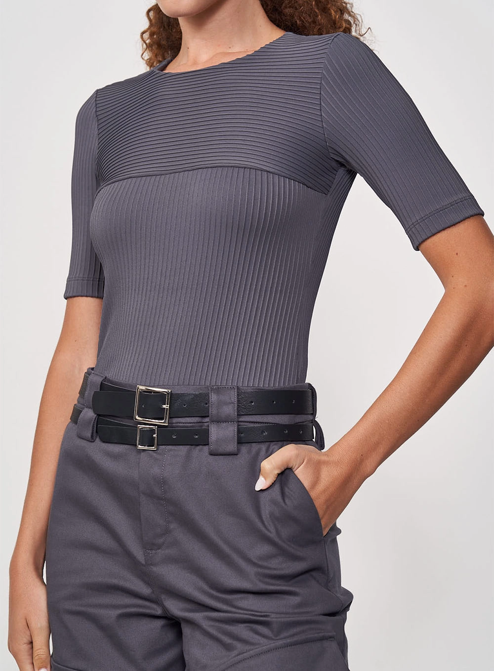 Blusa Canelada Com Detalhe Texturizado CINZA