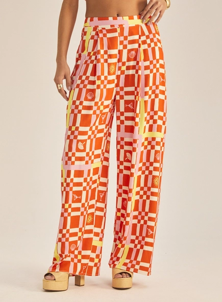 Calça Feminina Pantalona Com Pregas Frontais