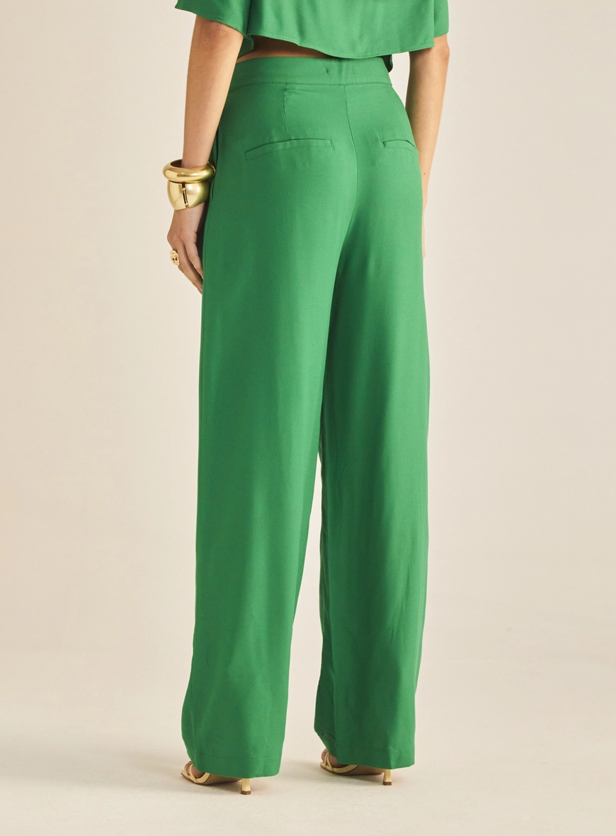 Calça Feminina Reta Alfaiataria Com Amarração Verde 4